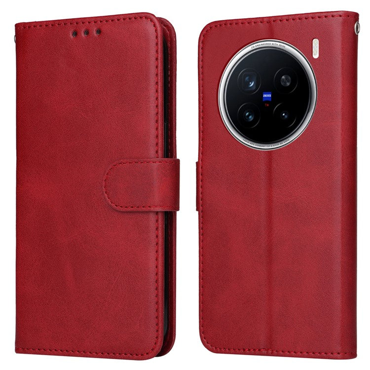 For vivo X200 Pro 5G Case Wallet PU Leather Folio Flip Phone Cover - Red