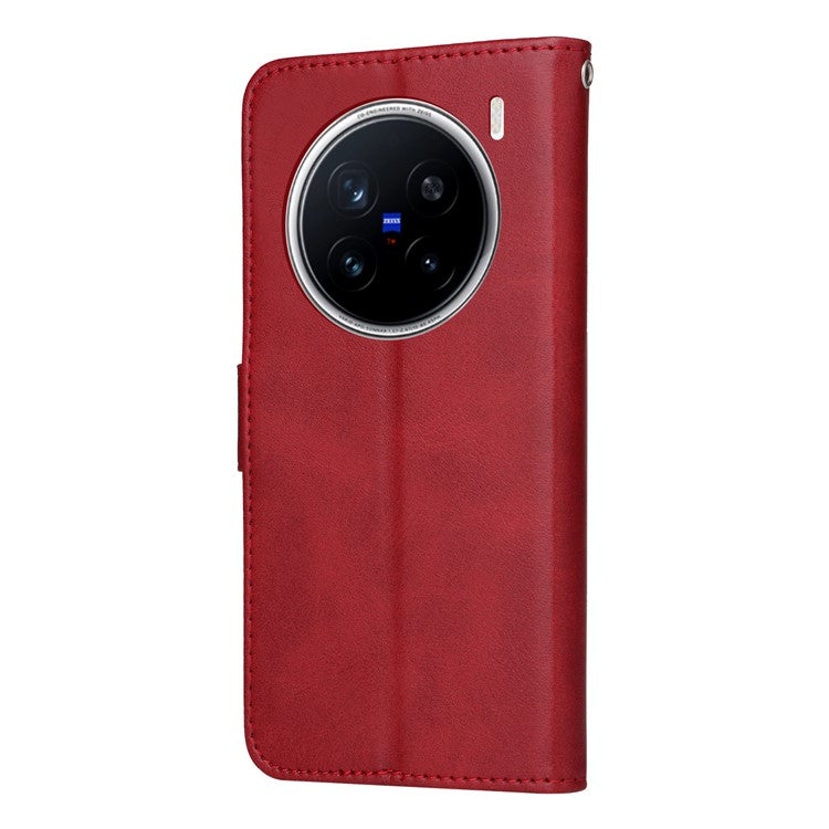 For vivo X200 Pro 5G Case Wallet PU Leather Folio Flip Phone Cover - Red