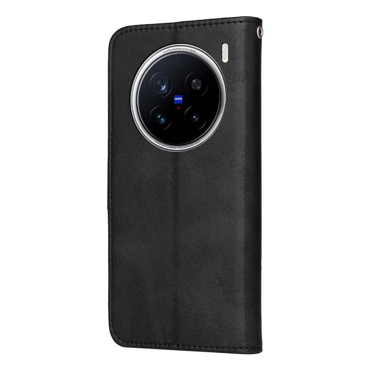 For vivo X200 Pro 5G Case Wallet PU Leather Folio Flip Phone Cover - Black