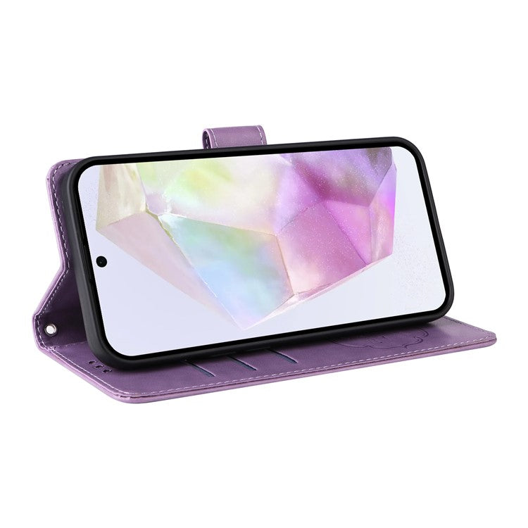 For Samsung Galaxy A56 5G / A36 5G Leather Case Butterfly Floral Imprint Wallet Stand Cover - Purple