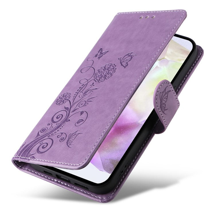 For Samsung Galaxy A56 5G / A36 5G Leather Case Butterfly Floral Imprint Wallet Stand Cover - Purple