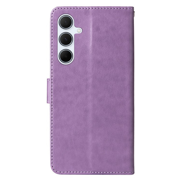 For Samsung Galaxy A56 5G / A36 5G Leather Case Butterfly Floral Imprint Wallet Stand Cover - Purple