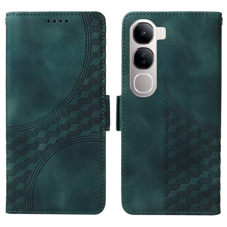 Leather Case for vivo Y300 5G / Y200 5G / V40 Lite (Indonesia) 5G / 4G Rhombus Starry Imprinted Phone Cover - Green