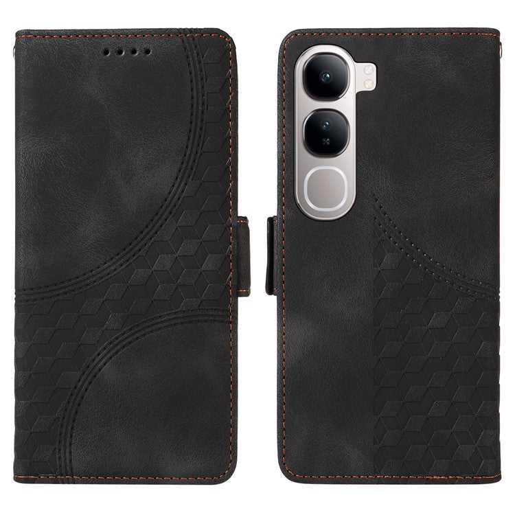 Leather Case for vivo Y300 5G / Y200 5G / V40 Lite (Indonesia) 5G / 4G Rhombus Starry Imprinted Phone Cover - Black