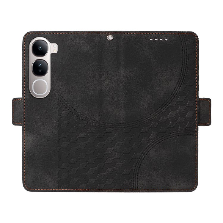 Leather Case for vivo Y300 5G / Y200 5G / V40 Lite (Indonesia) 5G / 4G Rhombus Starry Imprinted Phone Cover - Black