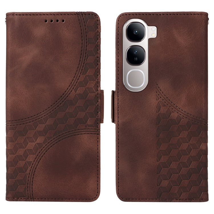 Leather Case for vivo Y300 5G / Y200 5G / V40 Lite (Indonesia) 5G / 4G Rhombus Starry Imprinted Phone Cover - Brown