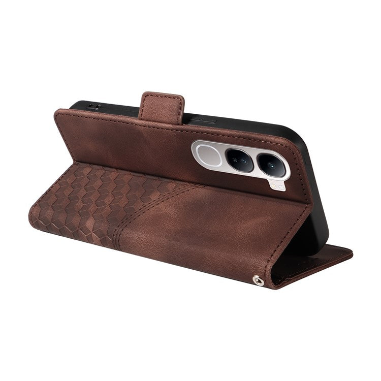 Leather Case for vivo Y300 5G / Y200 5G / V40 Lite (Indonesia) 5G / 4G Rhombus Starry Imprinted Phone Cover - Brown