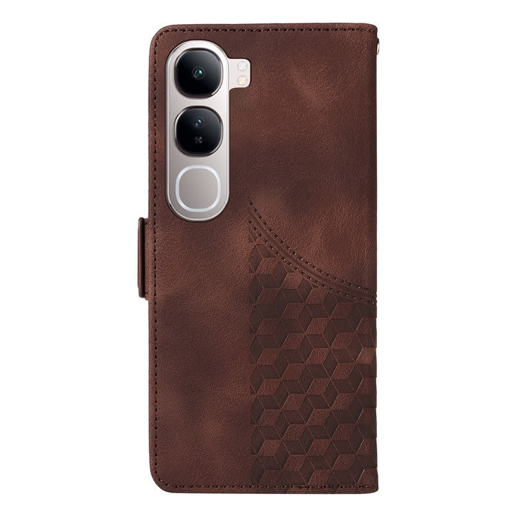 Leather Case for vivo Y300 5G / Y200 5G / V40 Lite (Indonesia) 5G / 4G Rhombus Starry Imprinted Phone Cover - Brown