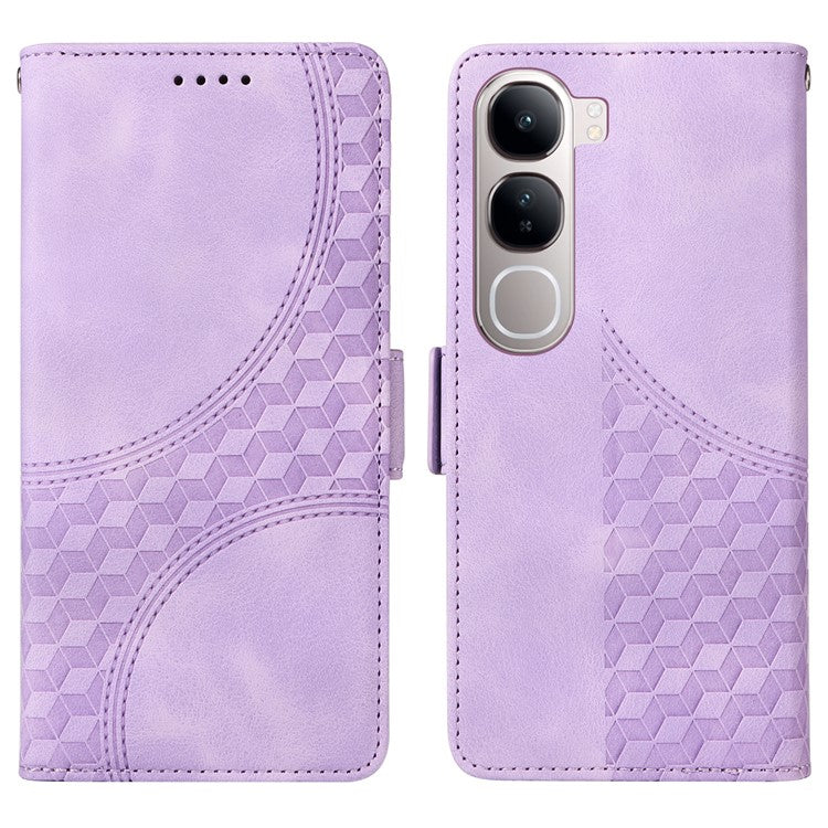 Leather Case for vivo Y300 5G / Y200 5G / V40 Lite (Indonesia) 5G / 4G Rhombus Starry Imprinted Phone Cover - Purple