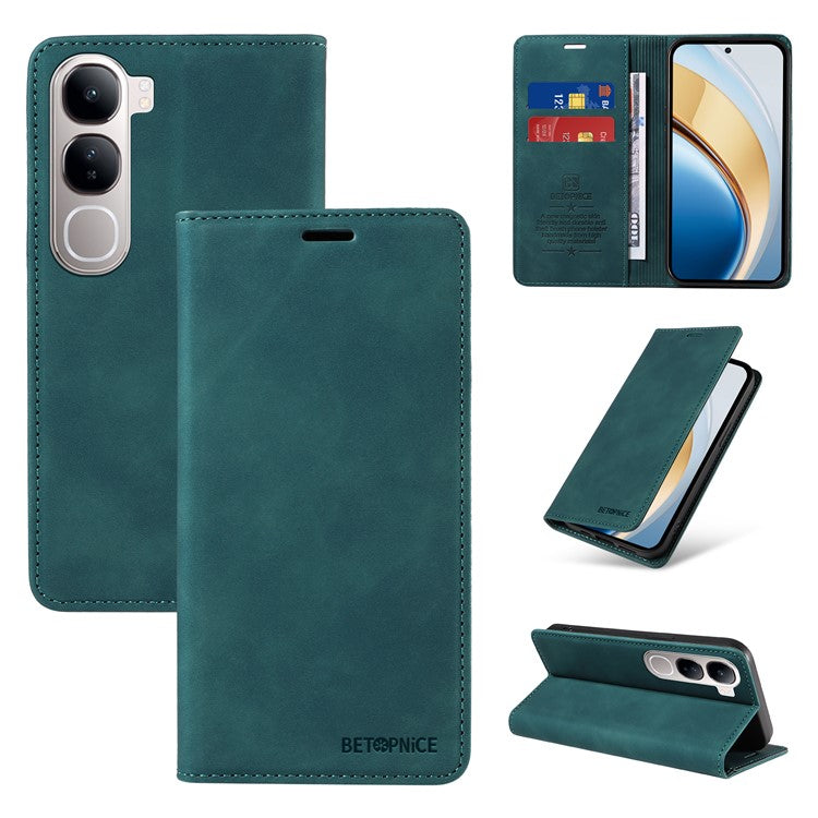 BETOPNICE 003 Wallet Phone Case for vivo Y300 5G / Y200 5G / V40 Lite (Indonesia) 5G / 4G Leather Cover with Stand - Green