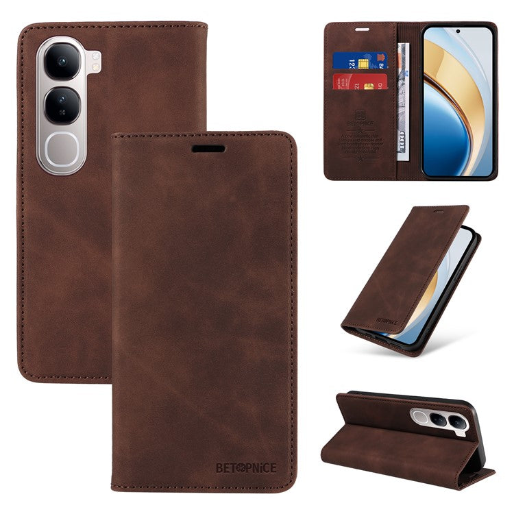 BETOPNICE 003 Wallet Phone Case for vivo Y300 5G / Y200 5G / V40 Lite (Indonesia) 5G / 4G Leather Cover with Stand - Brown