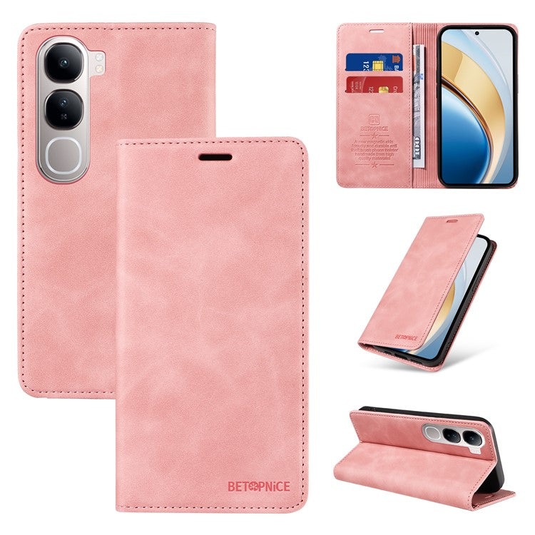 BETOPNICE 003 Wallet Phone Case for vivo Y300 5G / Y200 5G / V40 Lite (Indonesia) 5G / 4G Leather Cover with Stand - Pink