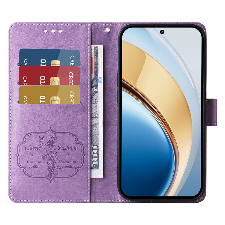 Leather Phone Case for vivo Y300 5G / Y200 5G / V40 Lite (Indonesia) 5G / 4G Butterfly Floral Imprint Wallet Stand Cover - Purple