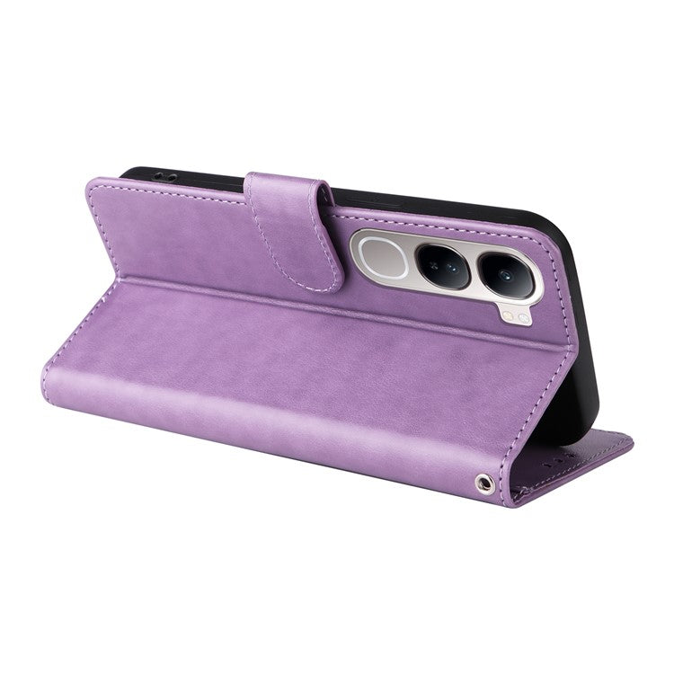 Leather Phone Case for vivo Y300 5G / Y200 5G / V40 Lite (Indonesia) 5G / 4G Butterfly Floral Imprint Wallet Stand Cover - Purple