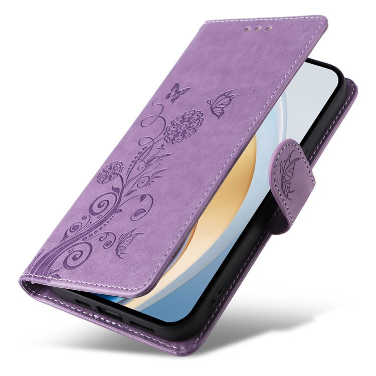 Leather Phone Case for vivo Y300 5G / Y200 5G / V40 Lite (Indonesia) 5G / 4G Butterfly Floral Imprint Wallet Stand Cover - Purple