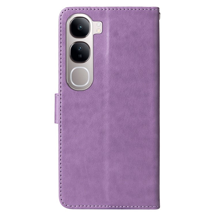 Leather Phone Case for vivo Y300 5G / Y200 5G / V40 Lite (Indonesia) 5G / 4G Butterfly Floral Imprint Wallet Stand Cover - Purple