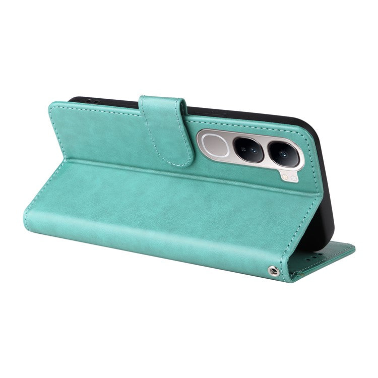 Leather Phone Case for vivo Y300 5G / Y200 5G / V40 Lite (Indonesia) 5G / 4G Butterfly Floral Imprint Wallet Stand Cover - Green