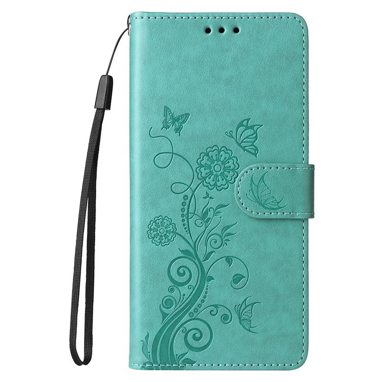 Leather Phone Case for vivo Y300 5G / Y200 5G / V40 Lite (Indonesia) 5G / 4G Butterfly Floral Imprint Wallet Stand Cover - Green