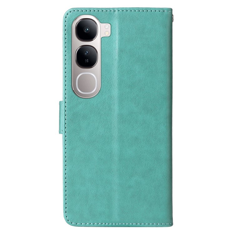 Leather Phone Case for vivo Y300 5G / Y200 5G / V40 Lite (Indonesia) 5G / 4G Butterfly Floral Imprint Wallet Stand Cover - Green