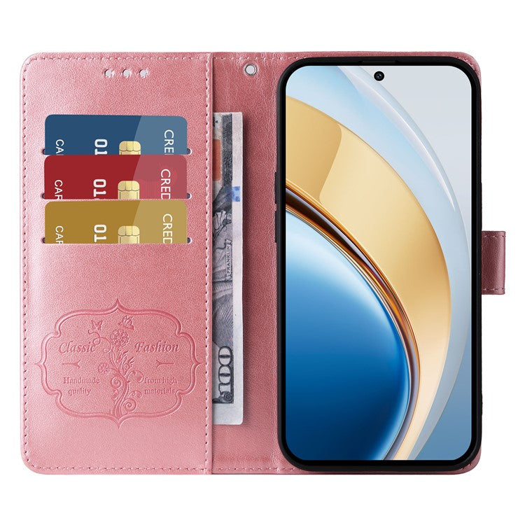 Leather Phone Case for vivo Y300 5G / Y200 5G / V40 Lite (Indonesia) 5G / 4G Butterfly Floral Imprint Wallet Stand Cover - Pink