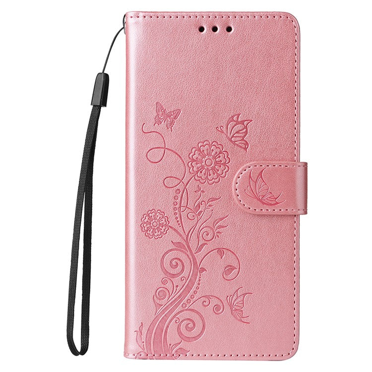 Leather Phone Case for vivo Y300 5G / Y200 5G / V40 Lite (Indonesia) 5G / 4G Butterfly Floral Imprint Wallet Stand Cover - Pink