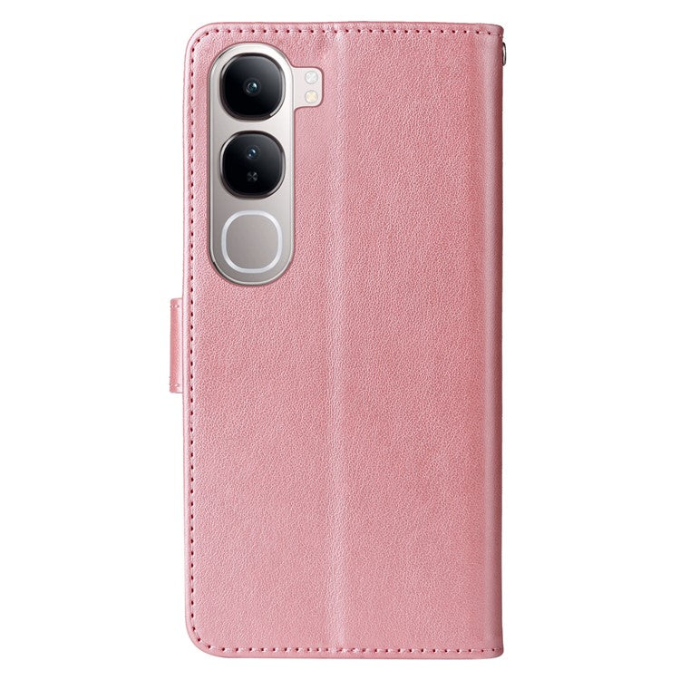 Leather Phone Case for vivo Y300 5G / Y200 5G / V40 Lite (Indonesia) 5G / 4G Butterfly Floral Imprint Wallet Stand Cover - Pink