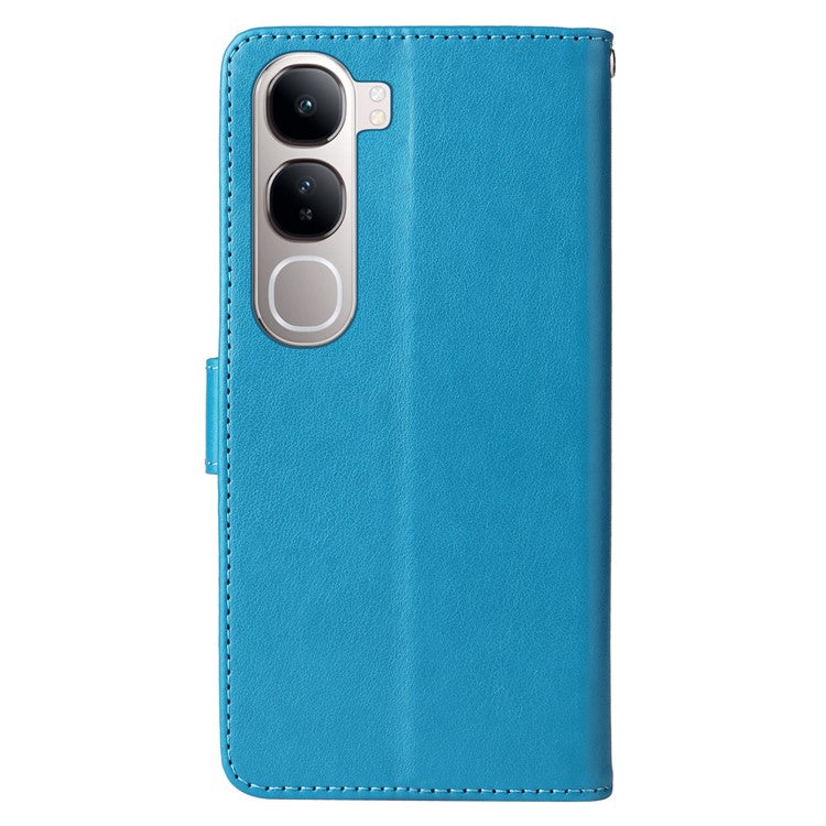 Leather Phone Case for vivo Y300 5G / Y200 5G / V40 Lite (Indonesia) 5G / 4G Butterfly Floral Imprint Wallet Stand Cover - Blue