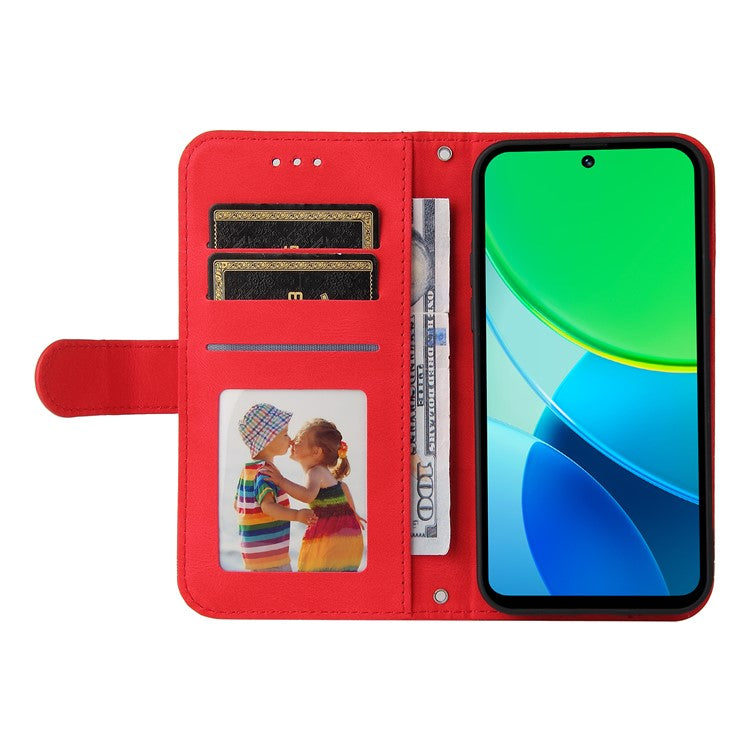 For vivo Y19s 4G Wallet Case Skin Touch Leather Phone Cover Tree Pattern Hardware - Red