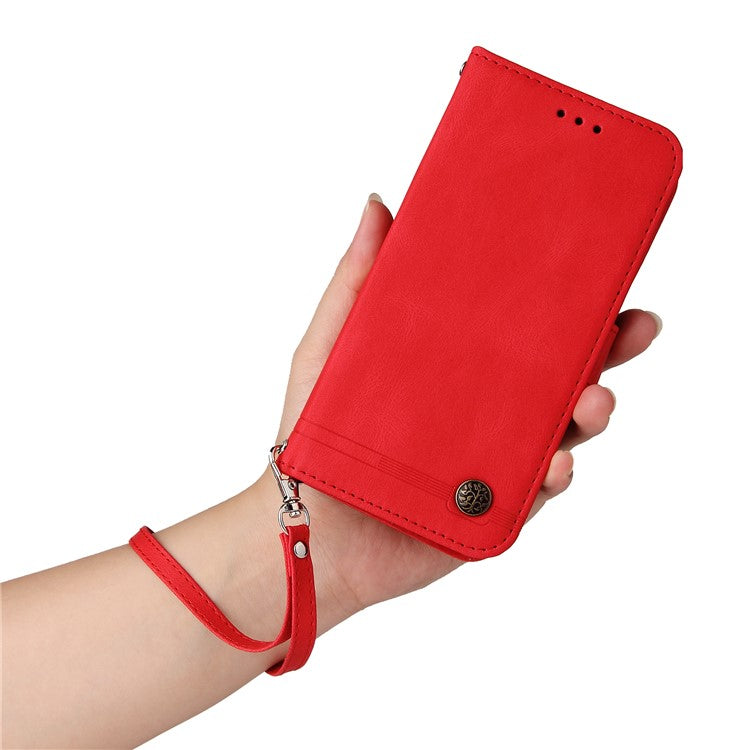 For vivo Y19s 4G Wallet Case Skin Touch Leather Phone Cover Tree Pattern Hardware - Red