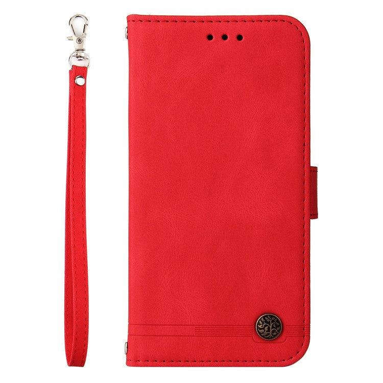 For vivo Y19s 4G Wallet Case Skin Touch Leather Phone Cover Tree Pattern Hardware - Red