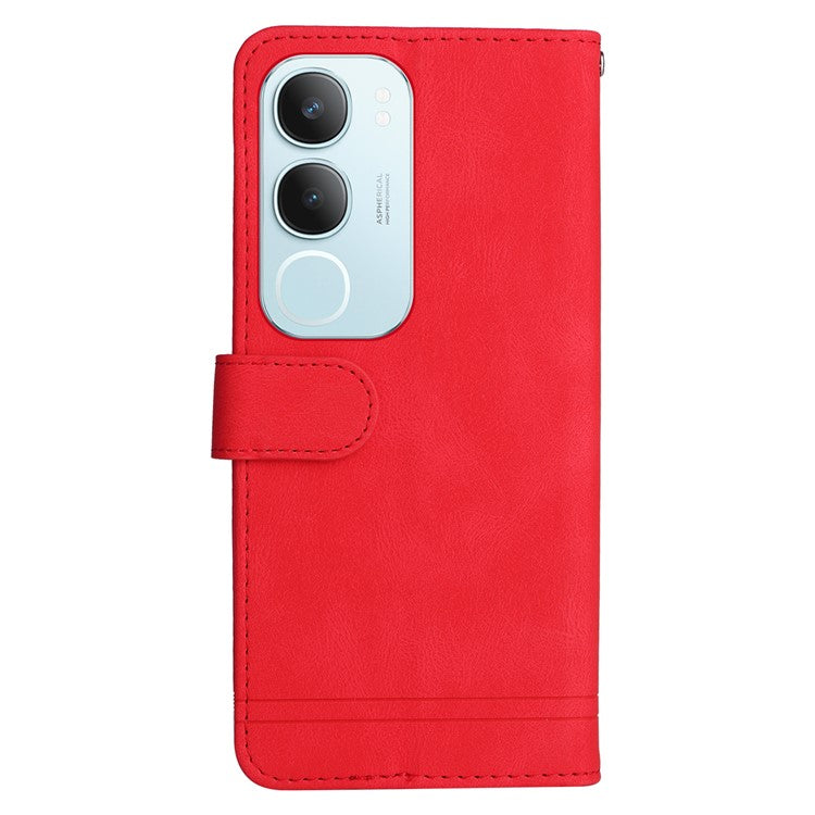 For vivo Y19s 4G Wallet Case Skin Touch Leather Phone Cover Tree Pattern Hardware - Red