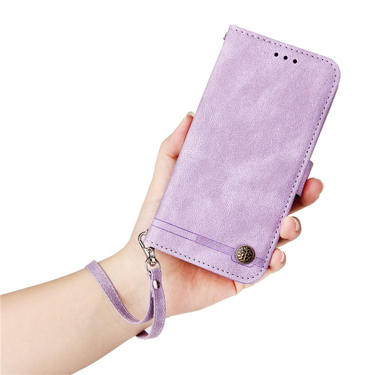 For vivo Y19s 4G Wallet Case Skin Touch Leather Phone Cover Tree Pattern Hardware - Purple