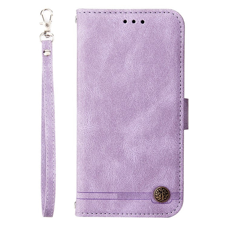 For vivo Y19s 4G Wallet Case Skin Touch Leather Phone Cover Tree Pattern Hardware - Purple