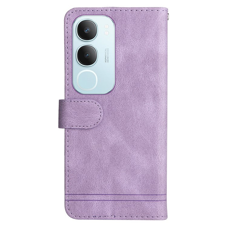 For vivo Y19s 4G Wallet Case Skin Touch Leather Phone Cover Tree Pattern Hardware - Purple