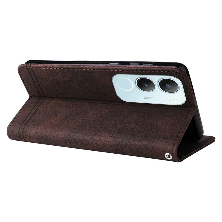 For vivo Y19s 4G Wallet Case Skin Touch Leather Phone Cover Tree Pattern Hardware - Brown