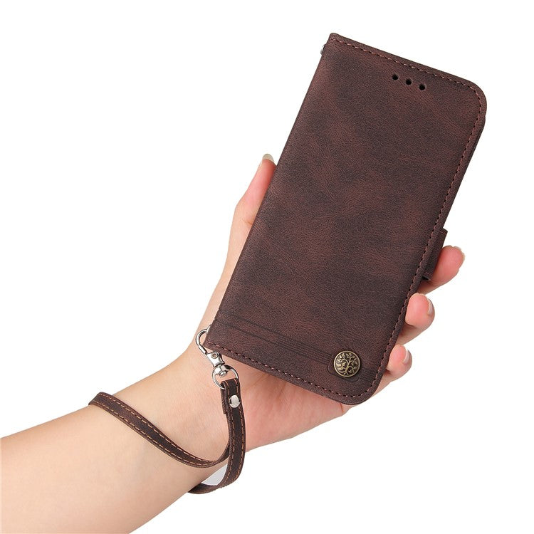 For vivo Y19s 4G Wallet Case Skin Touch Leather Phone Cover Tree Pattern Hardware - Brown