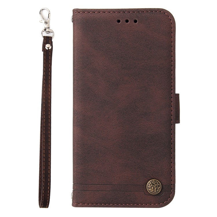 For vivo Y19s 4G Wallet Case Skin Touch Leather Phone Cover Tree Pattern Hardware - Brown