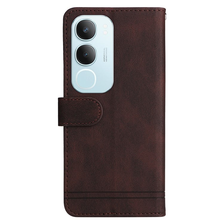 For vivo Y19s 4G Wallet Case Skin Touch Leather Phone Cover Tree Pattern Hardware - Brown