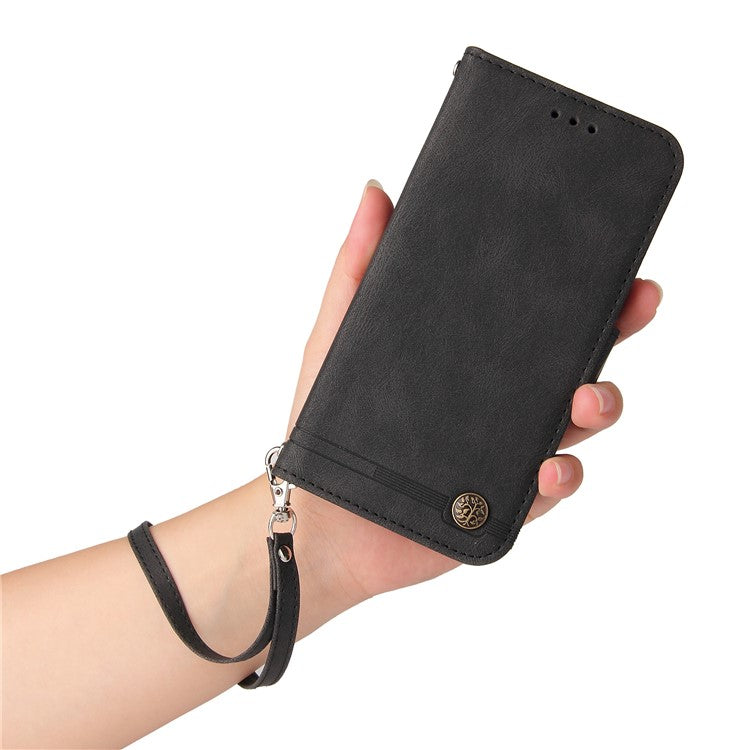 For vivo Y19s 4G Wallet Case Skin Touch Leather Phone Cover Tree Pattern Hardware - Black