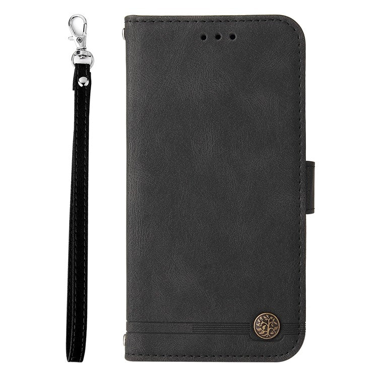 For vivo Y19s 4G Wallet Case Skin Touch Leather Phone Cover Tree Pattern Hardware - Black