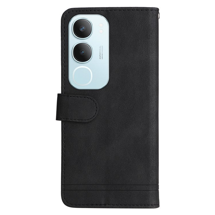 For vivo Y19s 4G Wallet Case Skin Touch Leather Phone Cover Tree Pattern Hardware - Black