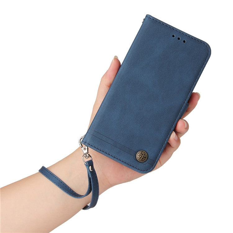 For vivo Y19s 4G Wallet Case Skin Touch Leather Phone Cover Tree Pattern Hardware - Blue