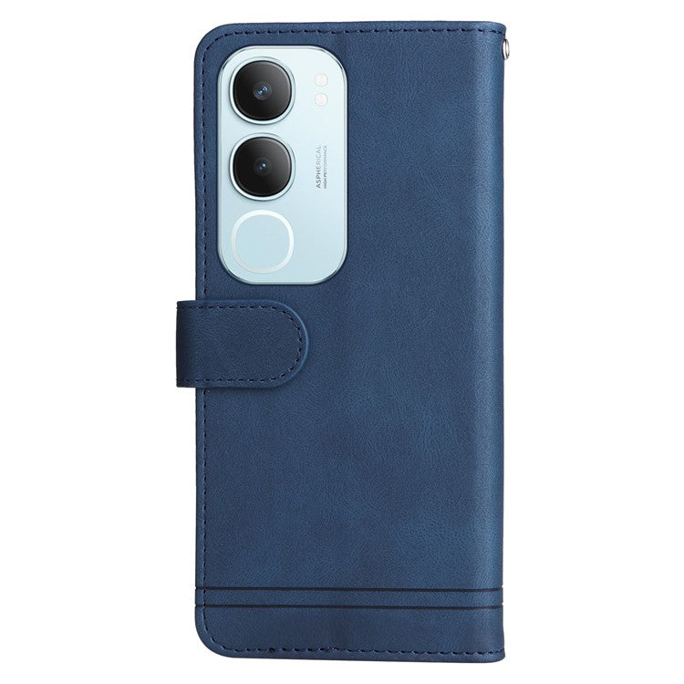 For vivo Y19s 4G Wallet Case Skin Touch Leather Phone Cover Tree Pattern Hardware - Blue