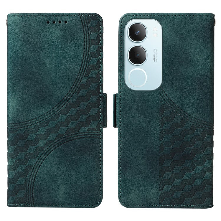 For vivo Y19s 4G Case PU Leather Phone Cover Rhombus Starry Imprinted - Green