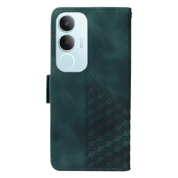 For vivo Y19s 4G Case PU Leather Phone Cover Rhombus Starry Imprinted - Green