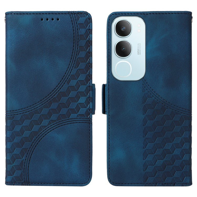 For vivo Y19s 4G Case PU Leather Phone Cover Rhombus Starry Imprinted - Blue