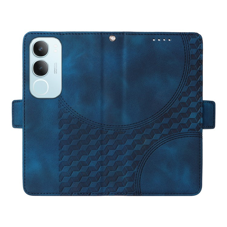 For vivo Y19s 4G Case PU Leather Phone Cover Rhombus Starry Imprinted - Blue