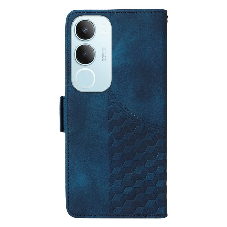 For vivo Y19s 4G Case PU Leather Phone Cover Rhombus Starry Imprinted - Blue