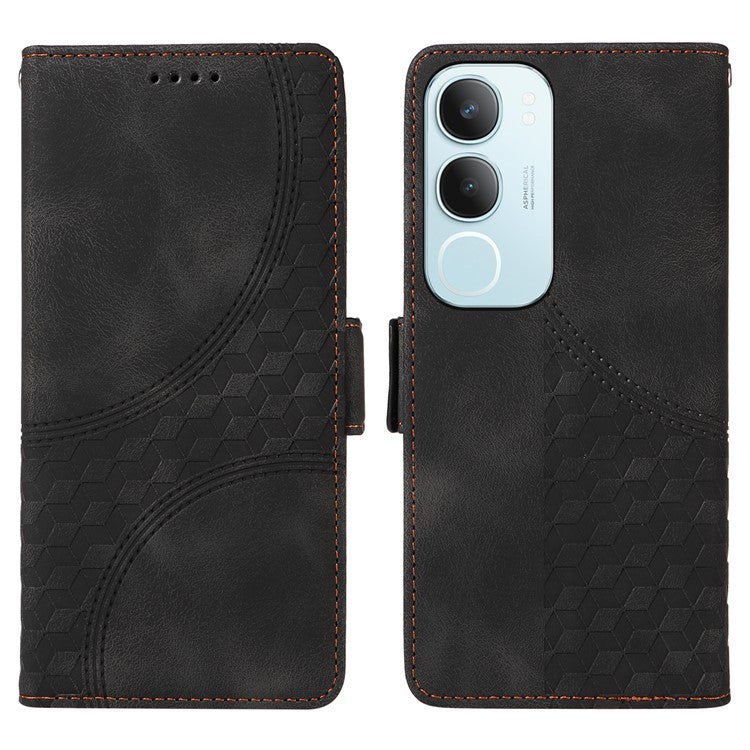 For vivo Y19s 4G Case PU Leather Phone Cover Rhombus Starry Imprinted - Black