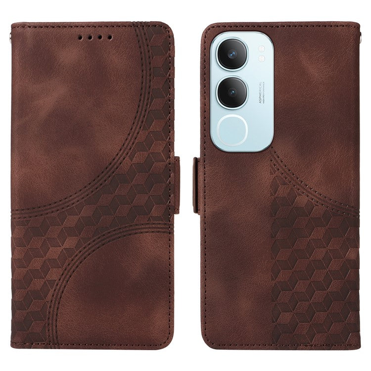 For vivo Y19s 4G Case PU Leather Phone Cover Rhombus Starry Imprinted - Brown